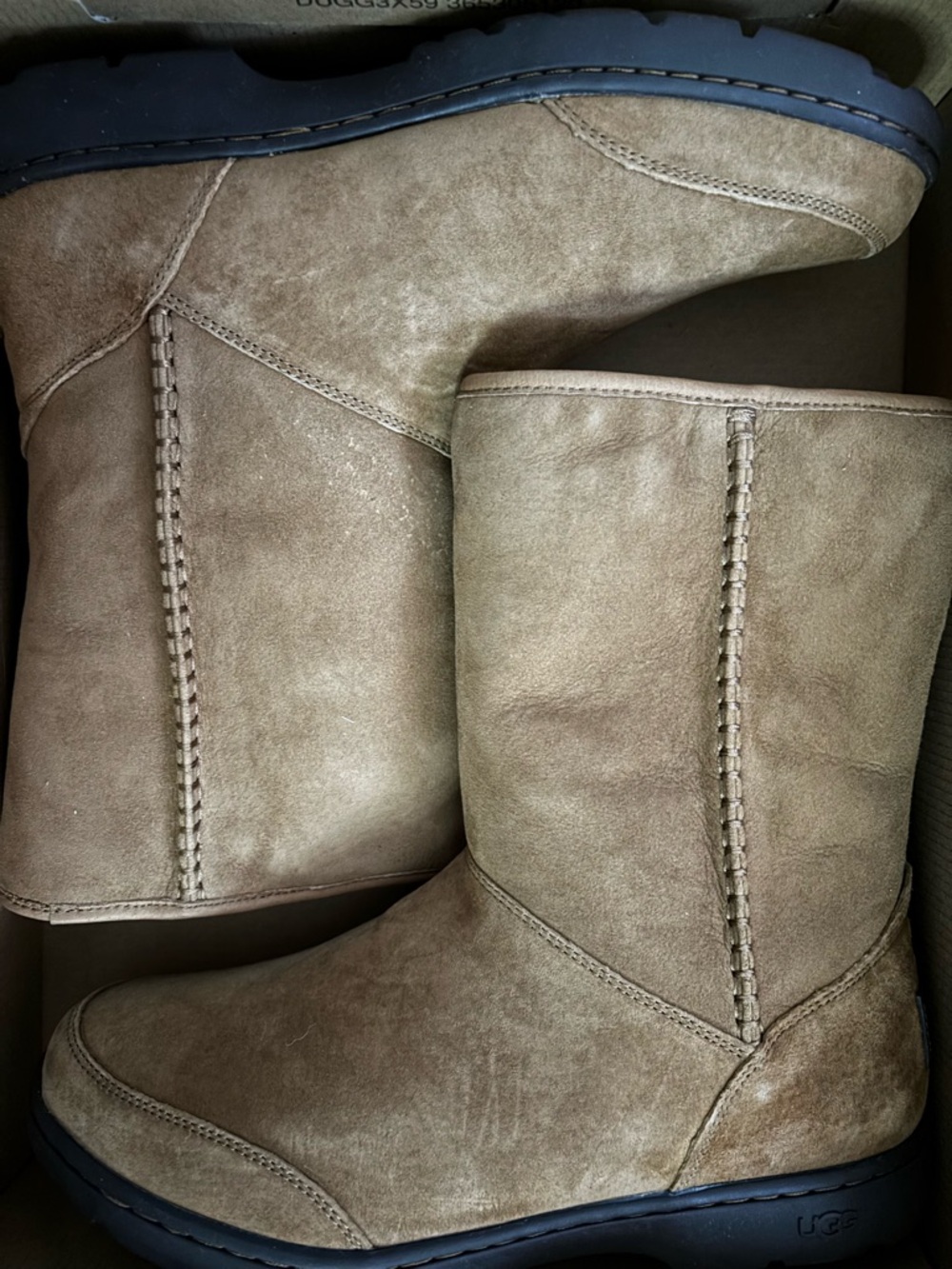 RARE Ugg W Michaela Chestnut Tan Suede Mid-Calf Boots - Picture 6 of 7